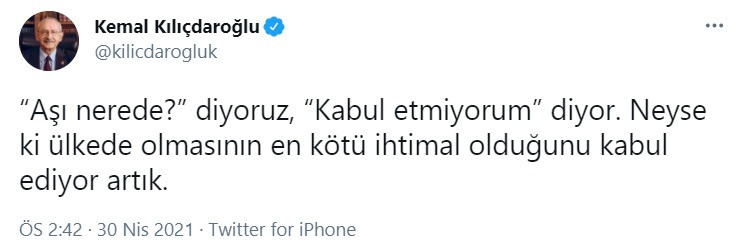 'Aşı tedarikinde sıkıntı yaşayacağımızı kabul etmiyorum' demişti... Kılıçdaroğlu'ndan Erdoğan'a jet yanıt - Resim : 2