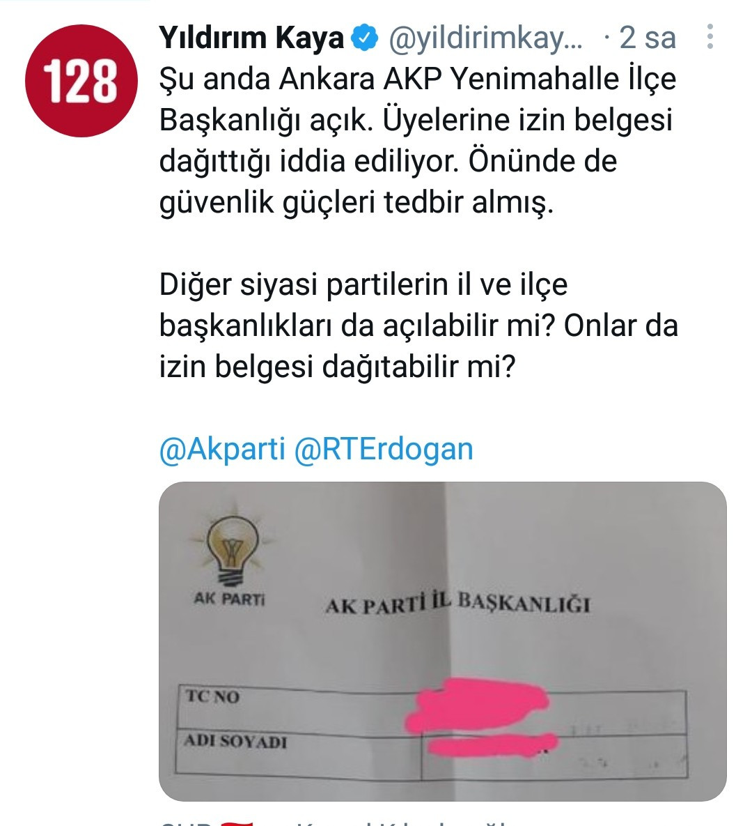 Flaş iddia: 'AKP Yenimahalle İlçe Başkanlığı üyelerine izin belgesi dağıtıyor' - Resim : 2