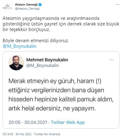 Ateizm Derneği devrik imama teşekkür etti: Üstün gayretiniz için... - Resim : 1