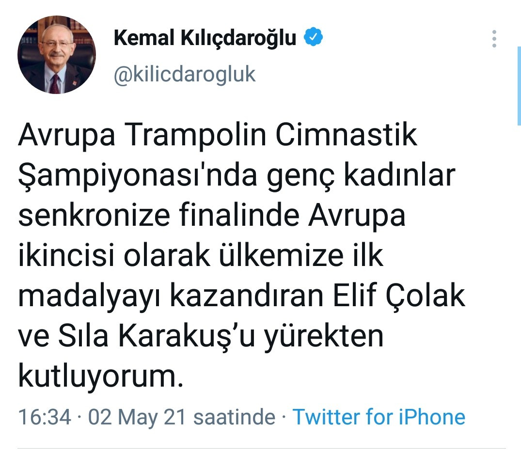 Kemal Kılıçdaroğlu'ndan milli cimnastikçilere tebrik mesajı - Resim : 1