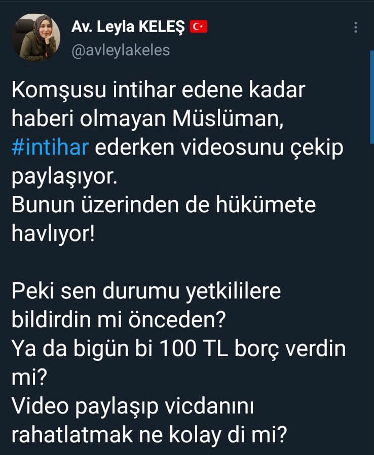 AKP'li Leyla Keleş'ten skandal 'intihar' tweeti: Hükümete havlıyor - Resim : 1
