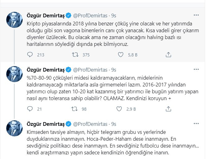 Prof. Dr. Özgür Demirtaş’tan kripto para uyarısı: Son vagona binenlerin canı çok yanacak - Resim : 1