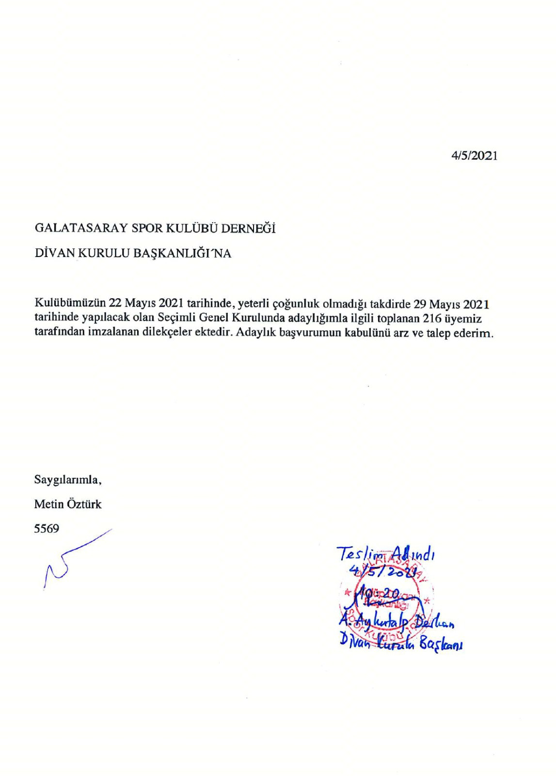 Metin Öztürk Galatasaray başkanlığına resmen aday - Resim : 1