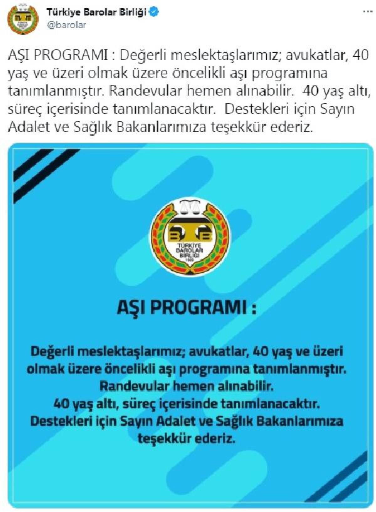 40 yaş üstü avukatlara aşılama önceliği - Resim : 1