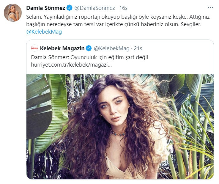 Damla Sönmez'den Hürriyet'e tepki: Okuyup başlığı öyle koysaydınız keşke - Resim : 1