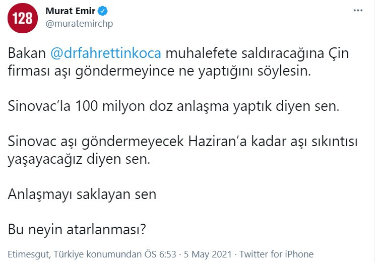 Aşı krizi alevlendi: CHP'li Emir'den, Bakan Koca'nın Kılıçdaroğlu'nu hedef almasına zor soruyla karşılık - Resim : 1