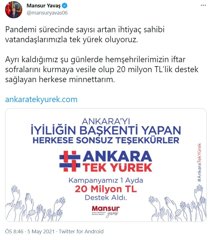 Ankaralıları pandemi sürecinde yalnız bırakmadı: Mansur Yavaş'ın başlattığı kampanyaya dev destek - Resim : 1