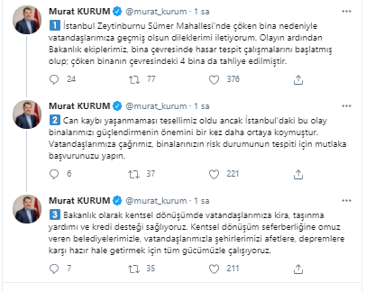 Bakan Murat Kurum'dan İstanbul'da çöken bina hakkında açıklama - Resim : 1