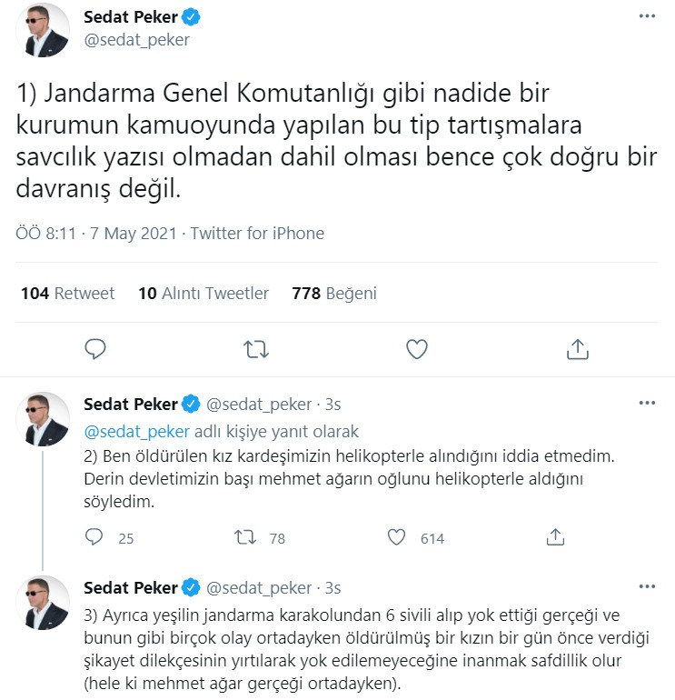 Sedat Peker'den Jandarma Genel Komutanlığı'nın açıklamasına yanıt - Resim : 1