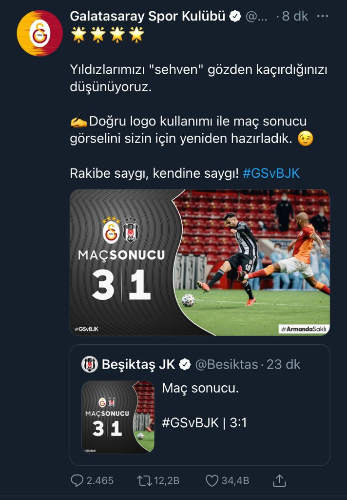 Maç sonrası Galatasaray'dan Beşiktaş'a çok konuşulacak 'sehven' tweeti - Resim : 3