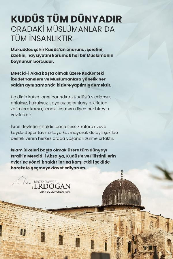 Erdoğan: Tüm dünyayı İsrail'in saldırılarına karşı harekete geçmeye davet ediyorum - Resim : 1