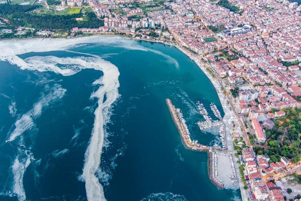 Çanakkale Boğazı'nı kaplayan 'deniz salyası' havadan görüntülendi - Resim : 1