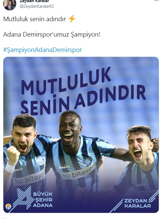 Zeydan Karalar: Adana Demirspor'umuz şampiyon - Resim : 1
