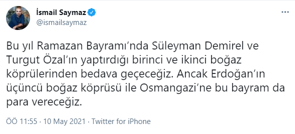 İsmail Saymaz'dan Özal ve Demirel göndermeli 'köprü' paylaşımı - Resim : 1