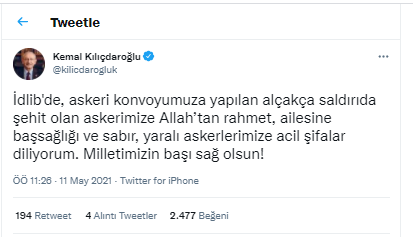 Kılıçdaroğlu'ndan şehit Piyade Teğmen Osman Alp için başsağlığı mesajı - Resim : 1