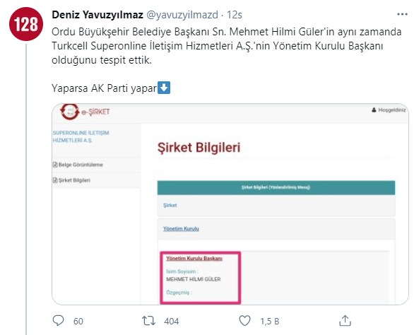 AKP'li Ordu Belediye Başkanı'nın, Turkcell'de yönetim kurulu başkanı olduğu ortaya çıktı - Resim : 1