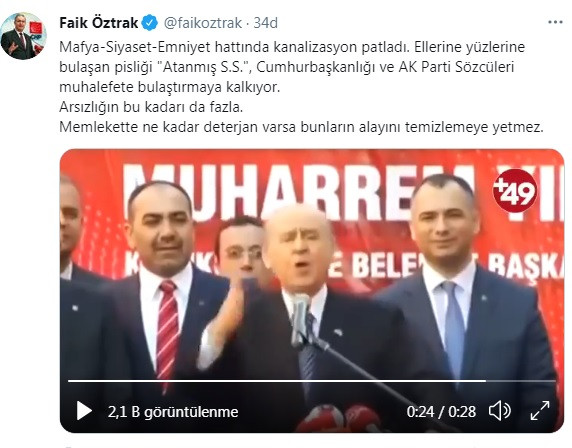 CHP Sözcüsü Öztrak, 'Sedat Peker - Süleyman Soylu' tartışmasına Devlet Bahçeli videosuyla dahil oldu - Resim : 1