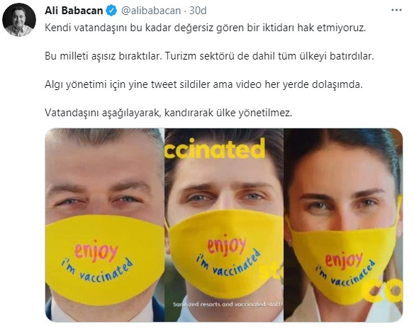 Bakanlığın skandal 'güvenli turizm' reklamına bir tepki de Ali Babacan'dan - Resim : 1