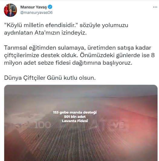 Mansur Yavaş, Dünya Çiftçiler Günü'nü Atatürk'ün sözüyle kutladı - Resim : 1