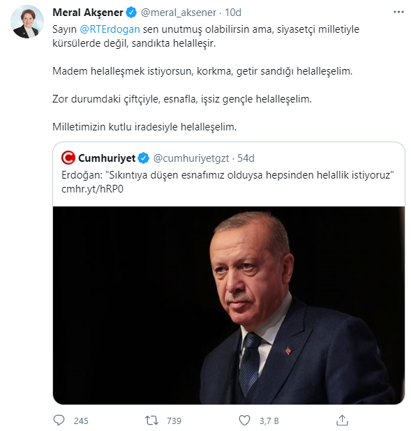 Erdoğan'ın 'helallik istiyorum' sözlerine Meral Akşener'den jet yanıt: Helallik istiyorsan... - Resim : 2