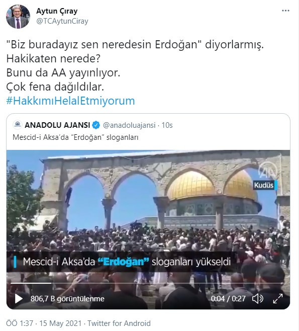 AA paylaştı, sosyal medya tartıştı: Mescid-i Aksa'da ortalığı karıştıran 'Erdoğan' sloganları - Resim : 3