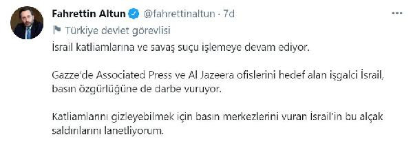 Fahrettin Altun: 'İşgalci İsrail, basın özgürlüğüne de darbe vuruyor' - Resim : 1