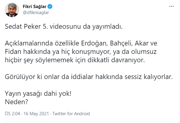'Erdoğan, Bahçeli, Hulusi Akar ve Hakan Fidan 'Sedat Peker'in iddiaları hakkında neden sessiz kalıyor?' - Resim : 2