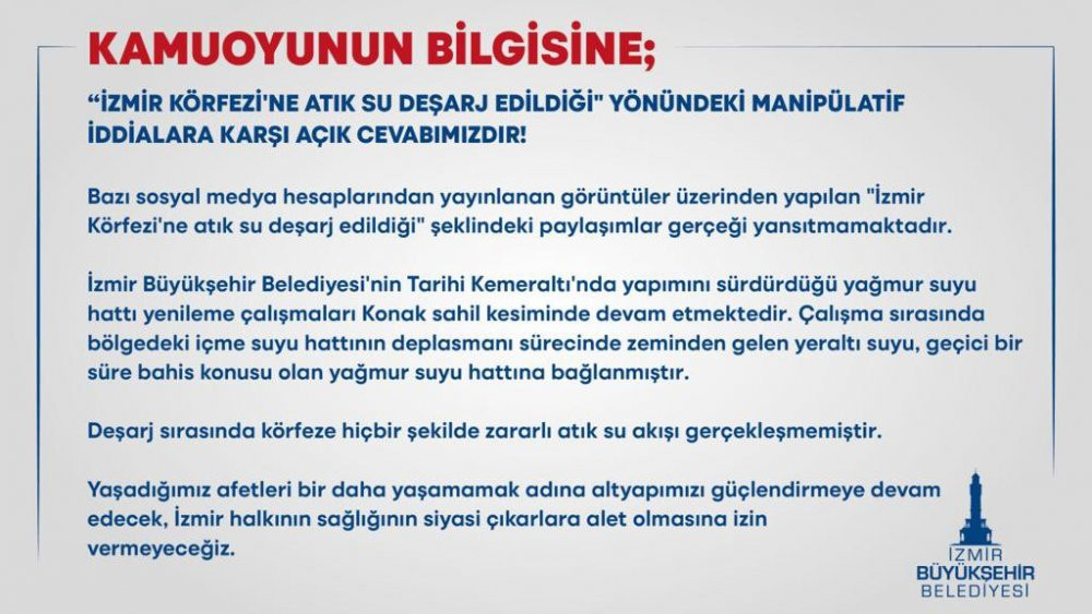 İzmir Büyükşehir Belediyesi'nden 'körfeze atık su' açıklaması - Resim : 1