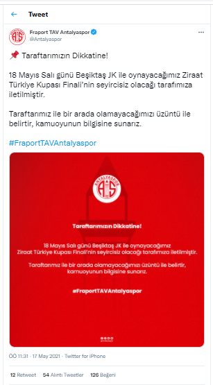 Antalyaspor açıkladı! Beşiktaş ile oynanacak Türkiye Kupası finalinde TFF'nin seyirci kararı belli oldu - Resim : 1