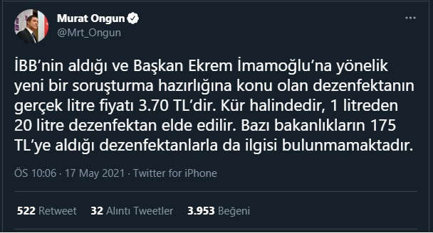 Murat Ongun'dan 'dezenfektan' soruşturmasına bomba bakanlık göndermesi - Resim : 1