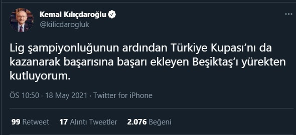 Kılıçdaroğlu'ndan Beşiktaş'a tebrik - Resim : 1