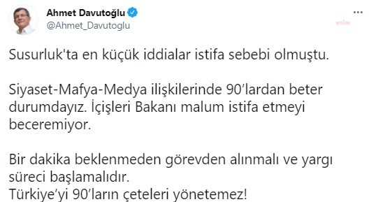 Ahmet Davutoğlu: İçişleri Bakanı istifa etmeyi beceremiyor, görevden alınmalı - Resim : 1