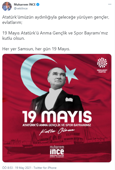 Memleket Partisi Genel Başkanı Muharrem İnce, 19 Mayıs'ı Samsun'da kutladı - Resim : 1