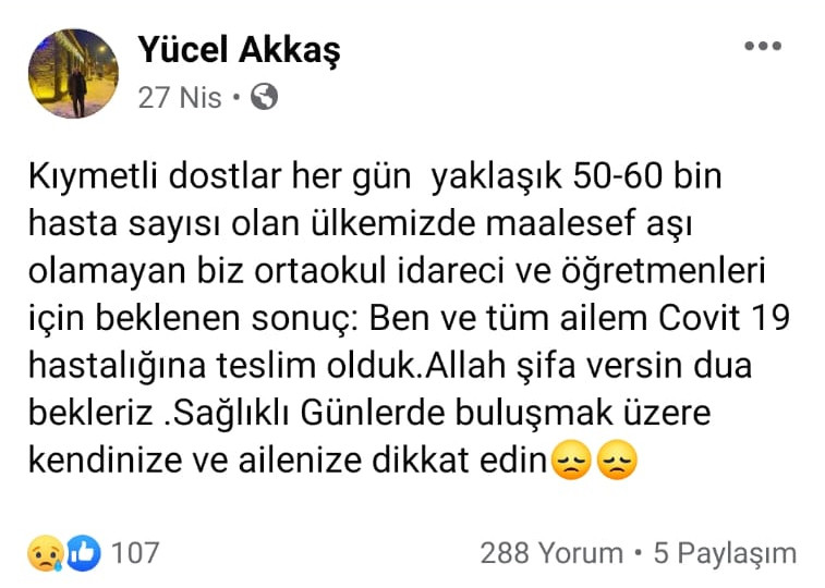 Aşı olamadıkları için sitem eden okul müdürü koronavirüse yenik düştü - Resim : 1