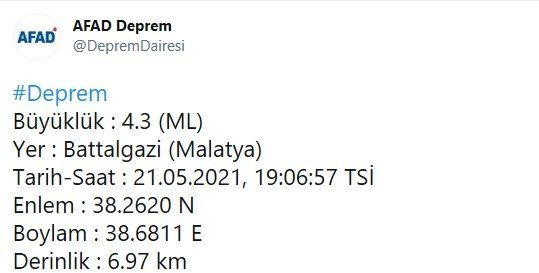 Malatya'da 4.3 büyüklüğünde deprem - Resim : 1