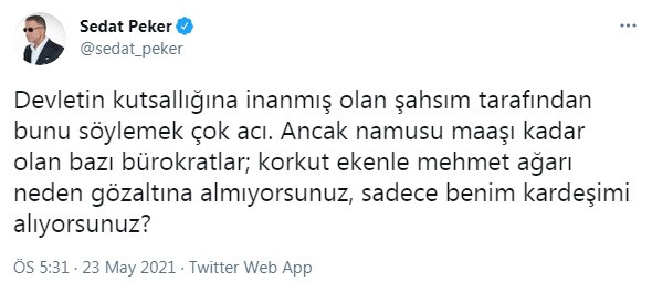 Sedat Peker'den gözaltına alınan kardeşi Atilla Peker hakkında flaş açıklama: Korkut Eken ve Mehmet Ağar'ı... - Resim : 2
