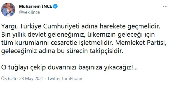 Muharrem İnce'den Sedat Peker'in 7. videosunun ardından: O tuğlayı çekip duvarınızı başınıza yıkacağız! - Resim : 1