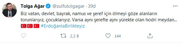 Sedat Peker'in 7. videosunun ardından Mehmet Ağar'ın oğlu Tolga Ağar'dan Erdoğan mesajı - Resim : 1