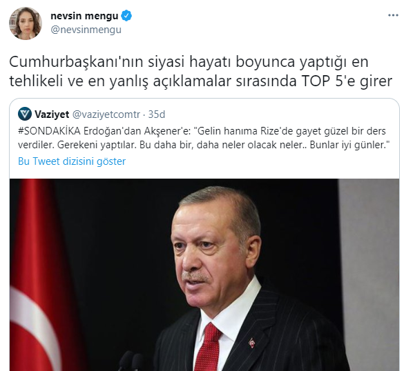 Nevşin Mengü'den Erdoğan'a: Siyasi hayatı boyunca yaptığı en tehlikeli açıklamalar arasında 5'e girer - Resim : 1