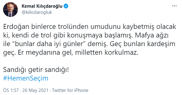 Kılıçdaroğlu'ndan Erdoğan'a jet yanıt: Mafya ağzıyla, trol gibi konuşmaya başlamış - Resim : 1