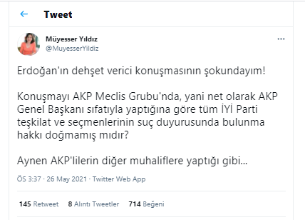Müyesser Yıldız: Erdoğan'ın dehşet verici konuşmasının şokundayım! - Resim : 1