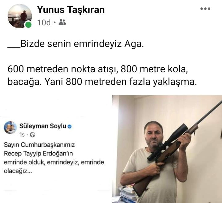 Erdoğan tehdit etti, din öğretmeni silahla poz verdi: Emrindeyiz aga, 600 metreden nokta atışı! - Resim : 1