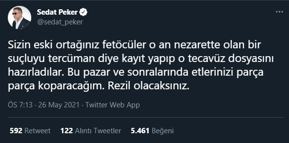 Sedat Peker, Twitter'da adına açılan tag'e ateş püskürdü: Bu pazar ve sonrasında... - Resim : 1