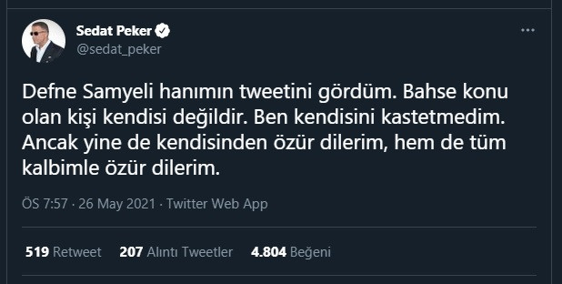Sedat Peker: Defne Samyeli hanımın tweetini gördüm... - Resim : 2