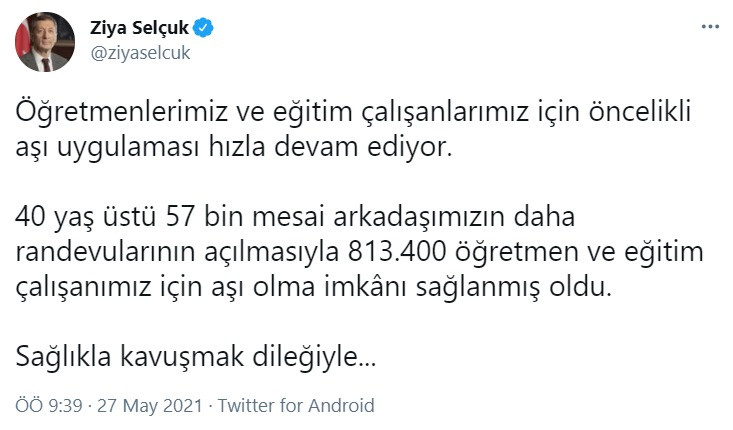 Bakan Selçuk, aşılanan eğitim çalışanı sayısını açıkladı - Resim : 1