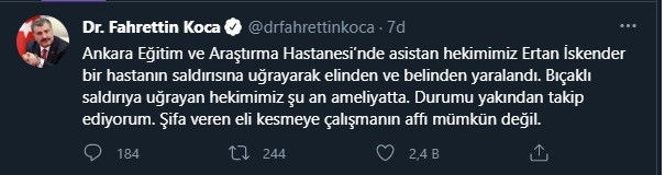 Ankara'da doktor bıçaklı saldırıya uğradı, Fahrettin Koca açıklama yaptı - Resim : 1