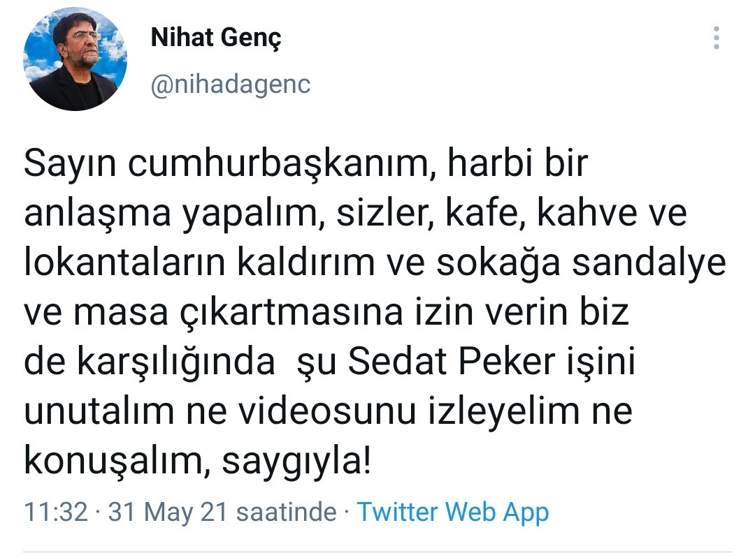 Gazeteci Nihat Genç'ten Erdoğan'a tepki çeken Sedat Peker teklifi! - Resim : 1