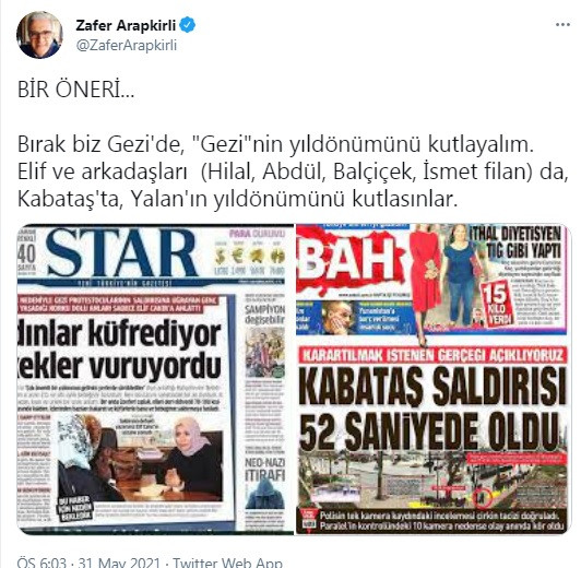 Kabataş yalanına sahip çıkan gazetecilere 'kutlama' çağrısı: 'Biz Gezi'yi kutlayalım onlar da...' - Resim : 1
