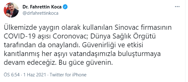 DSÖ'nün Sinovac kararı sonrası Fahrettin Koca'dan açıklama - Resim : 2