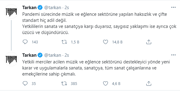 Tarkan'dan iktidara tepki: Müzik sektörüne yapılanlar hiç adil değil - Resim : 1